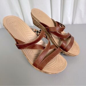 CROCS LEIGH 8 CORK WEDGES BROWN SIZE 11
